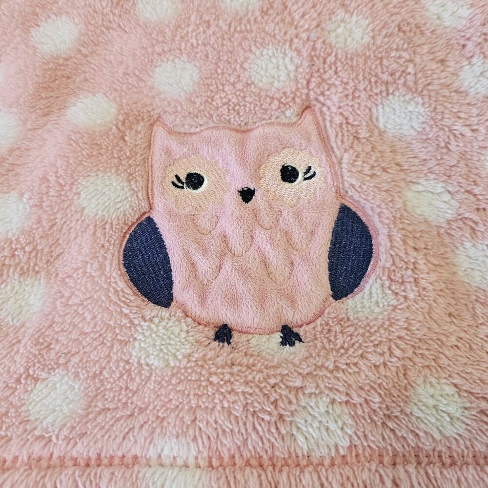 Baby Gear Pink White Polka Dot Owl Plush Fleece Girl‎ Blanket Pastel Soft 30x40